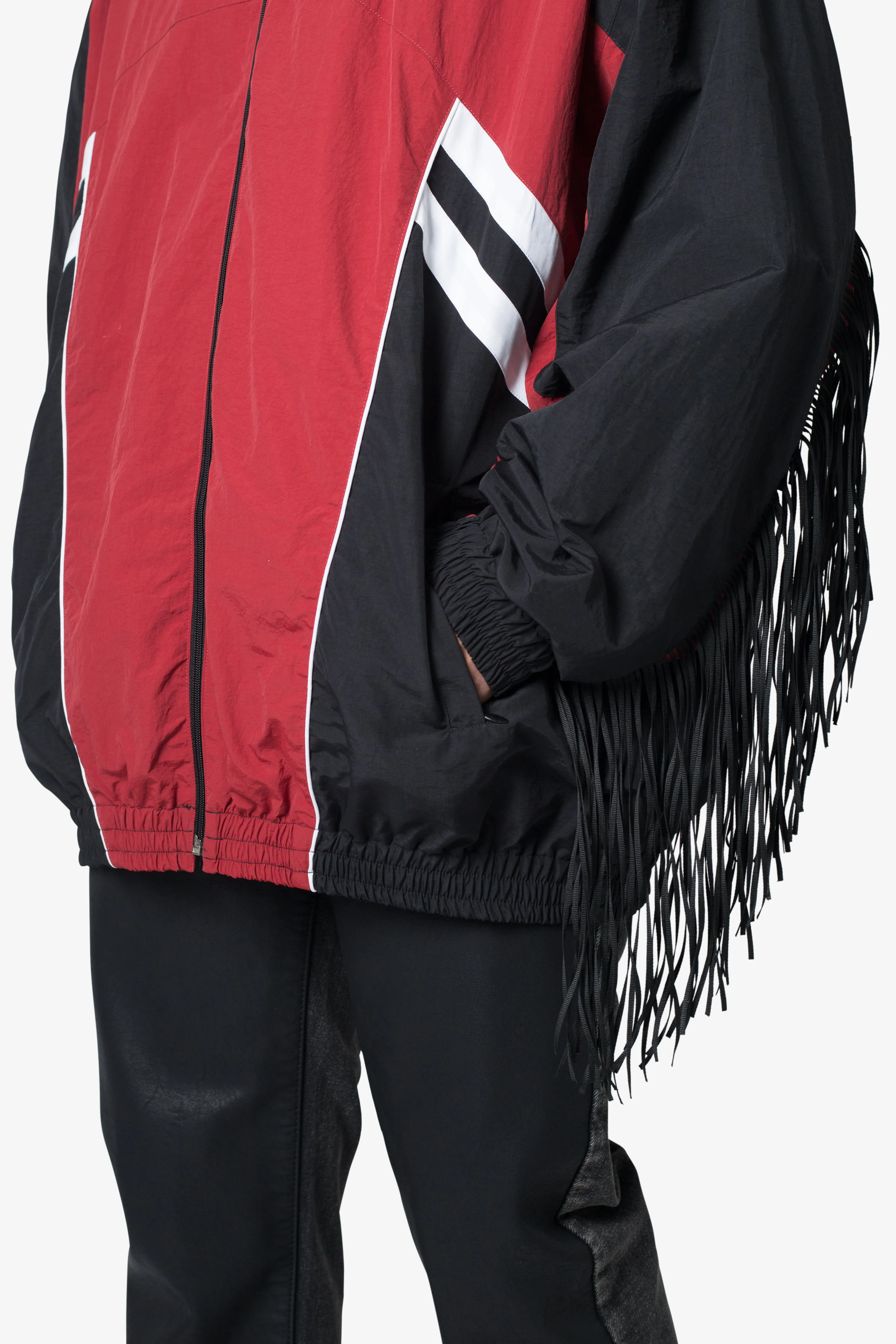 Fringe Nylon Track Jacket - Red/Black