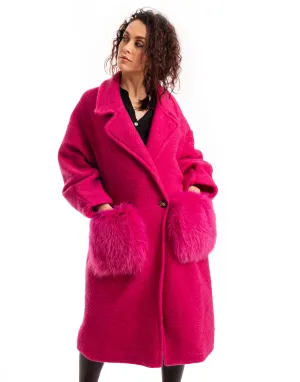 Fuchsia Patterned Fox Coat With Pockets