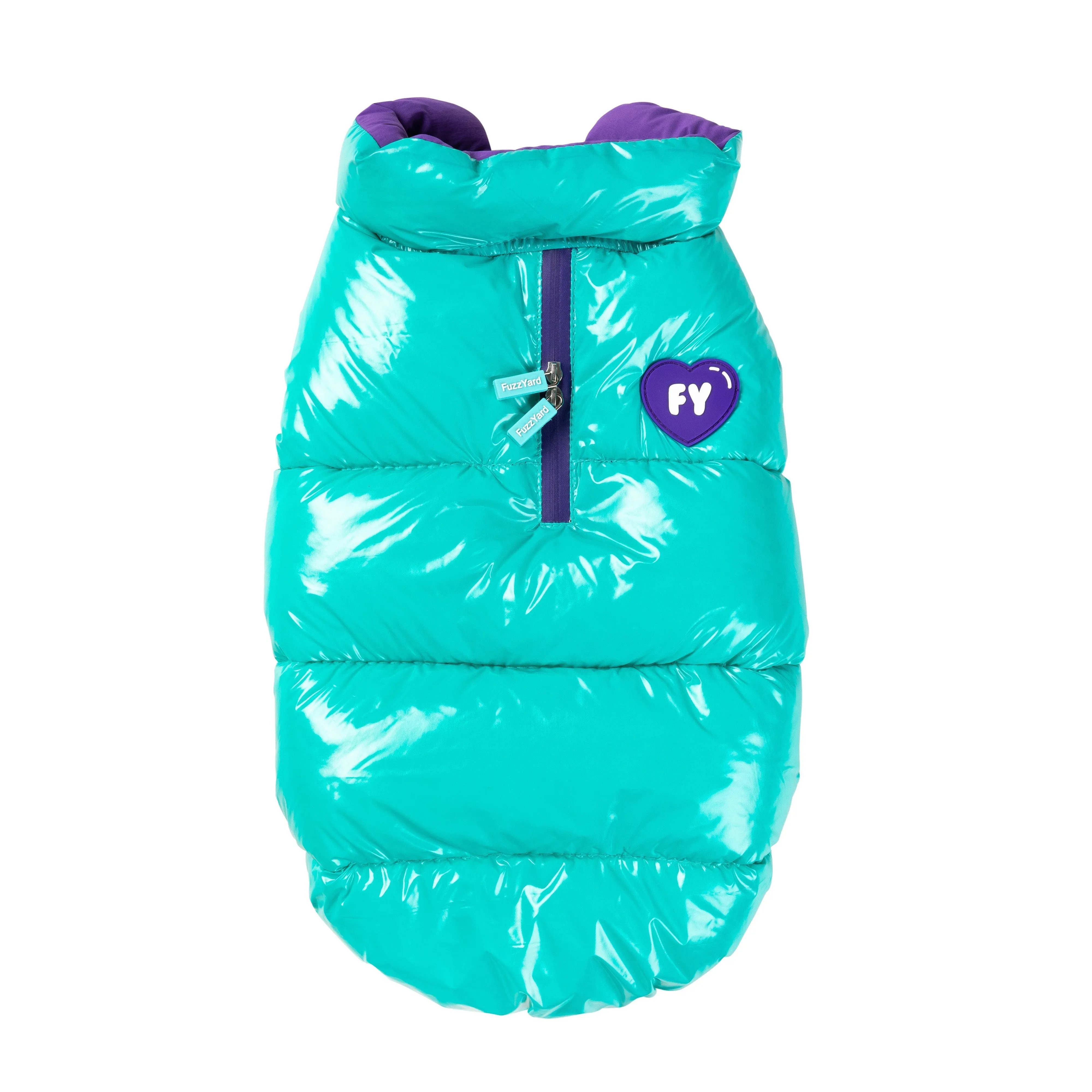 FuzzYard Dog Apparel Amor Puffer Jacket Turquoise and Purple Size 1 XXSmall***