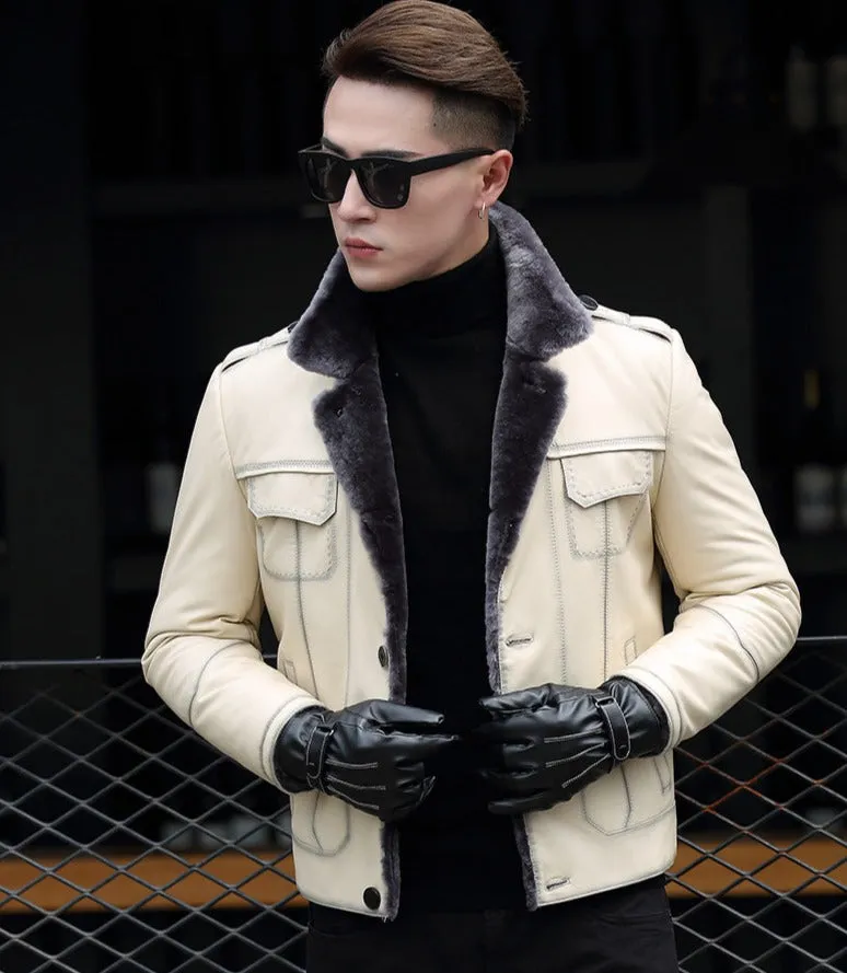 Genuine Leather with Real Shearling Fur Lined Coat