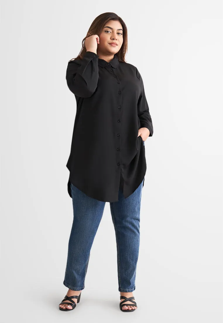 Gina Long Button Crepe Blouse