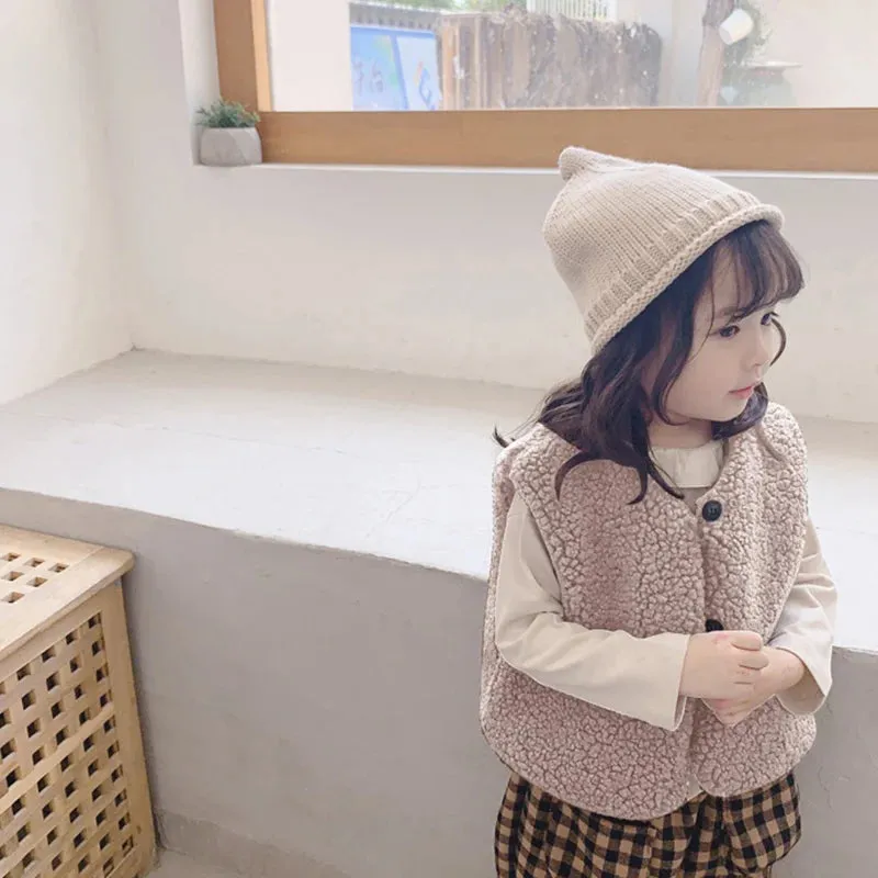 Girl'S Lamb Wool Vest Spring Autumn New Korean Version Thickened Warm Vest Men And Women Universal Fashion Children'S Clothing