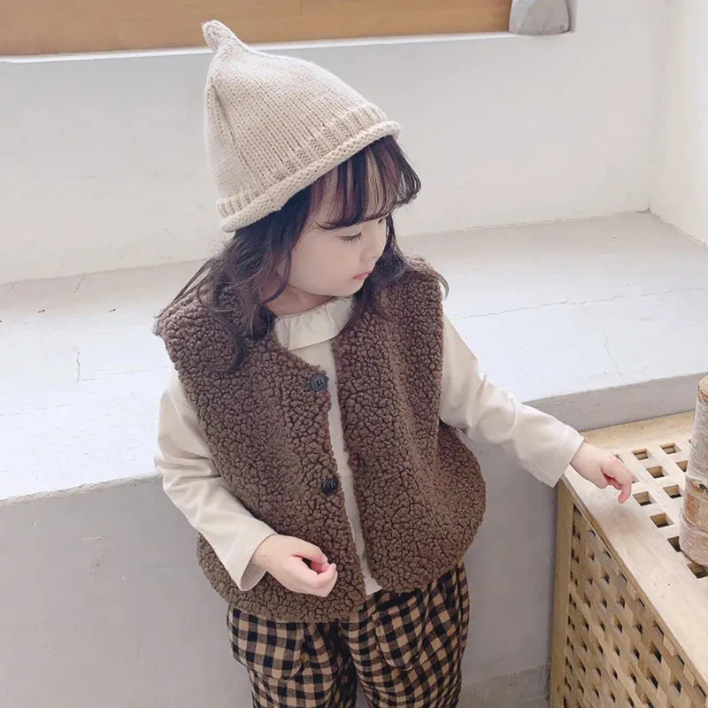 Girl'S Lamb Wool Vest Spring Autumn New Korean Version Thickened Warm Vest Men And Women Universal Fashion Children'S Clothing