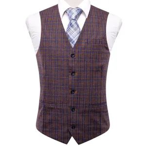 Golden Blue Plaid Wool Splicing Jacquard Men's Vest