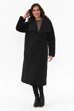 Halle Black Longline Wrap Coat