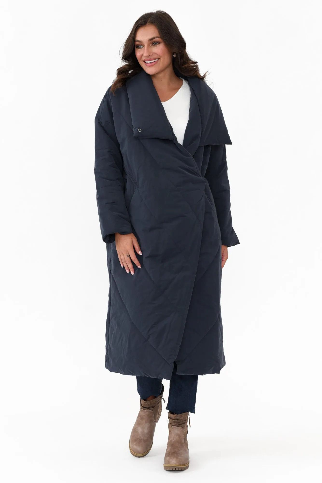 Halle Navy Longline Wrap Coat