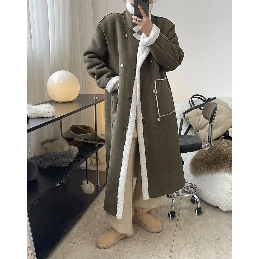 Heavy Lamb Wool Coat Faux Shearling Jacket Two Way Wear Winter Profile Thermal Long Coat Women