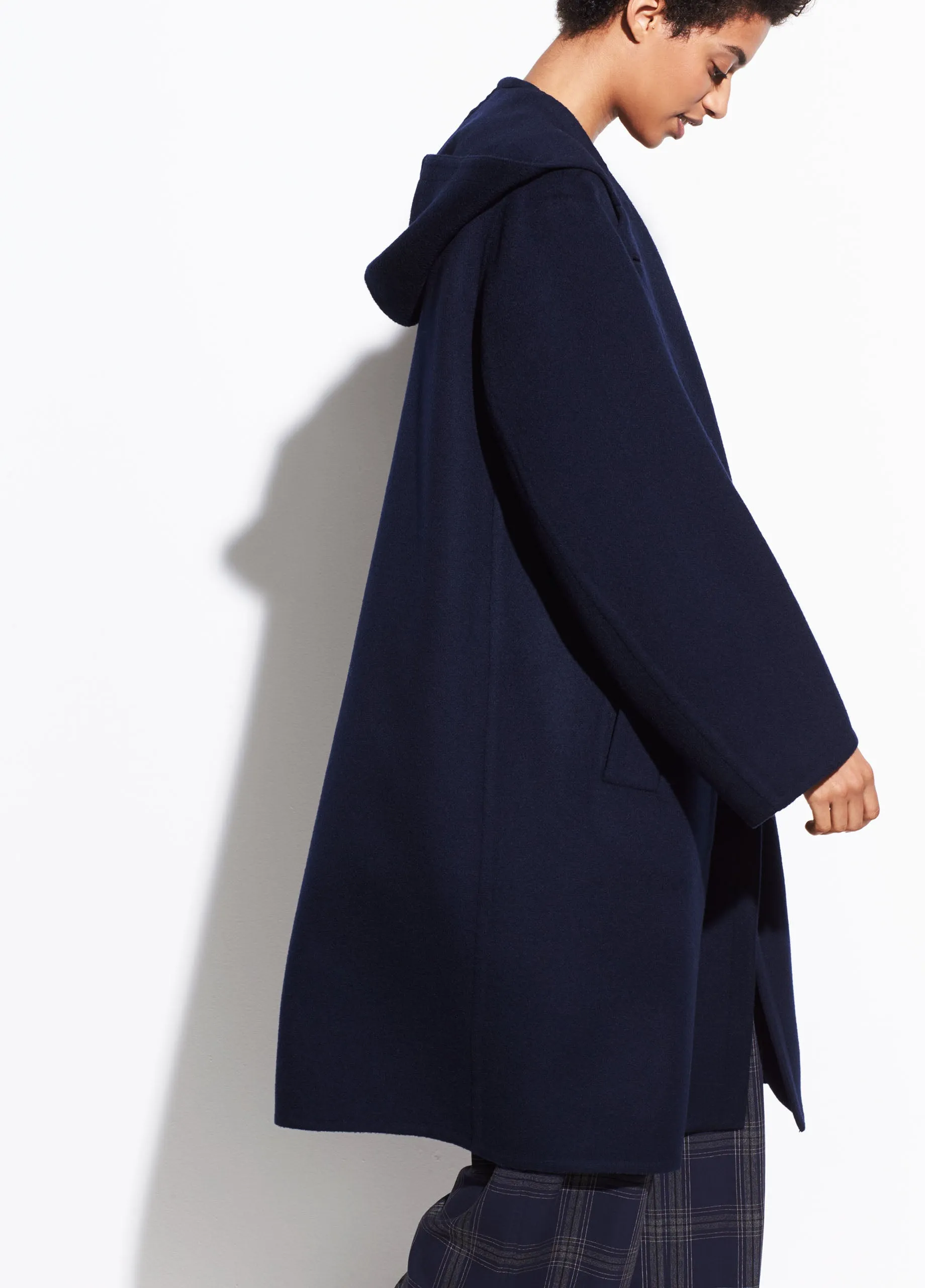 Hooded Wool Coat in Marine