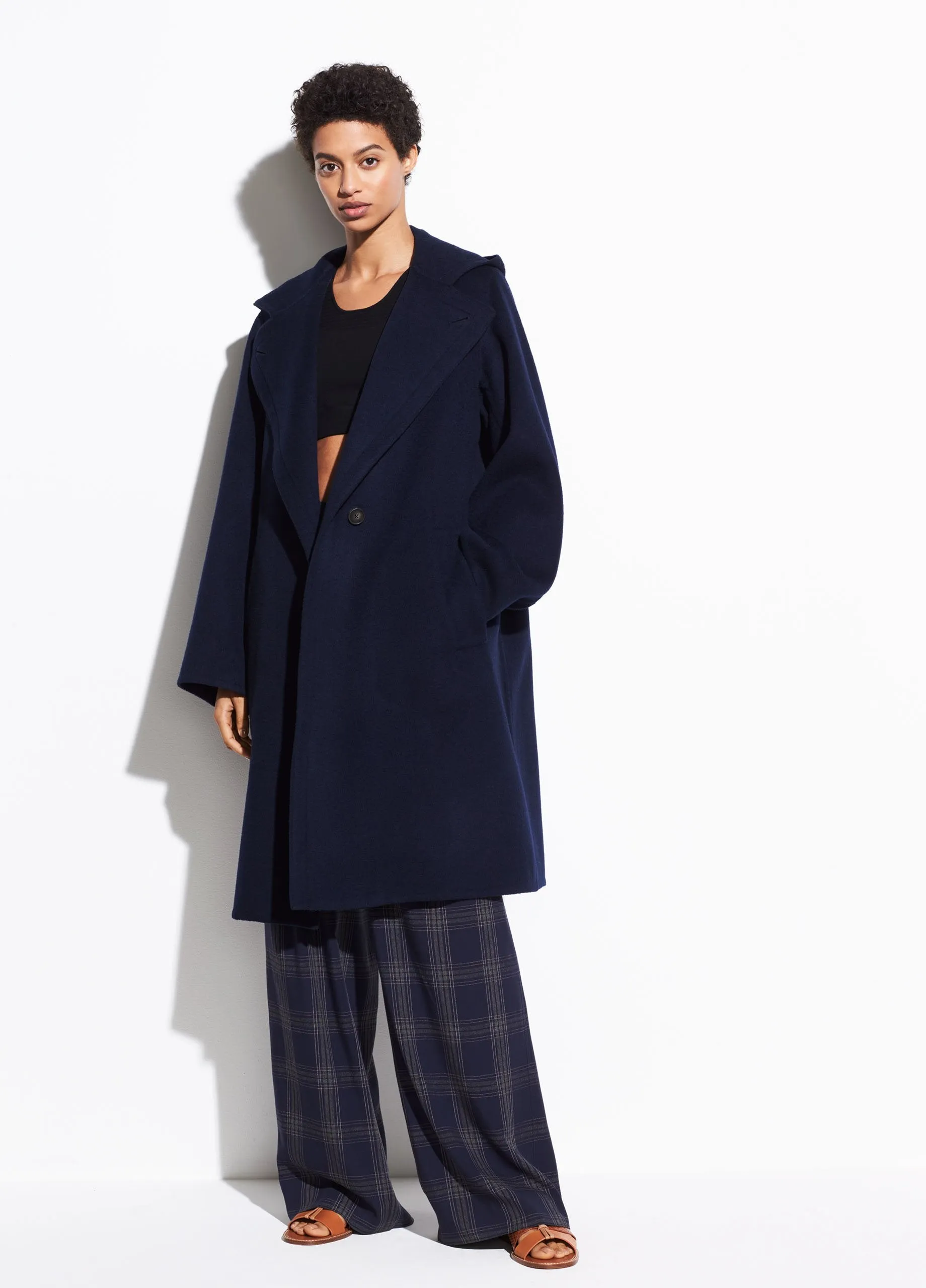 Hooded Wool Coat in Marine