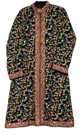 Kashmiri Woolen Coat Black, Multicolor Embroidery #AO-1622