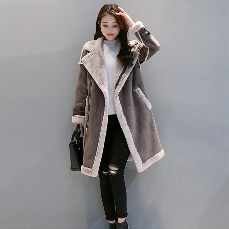 Korean Style Lamb Wool Coat Women Winter Long