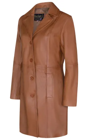 LADIES Tan ¾ LEATHER COAT CLASSIC 3/4 KNEE-LENGTH