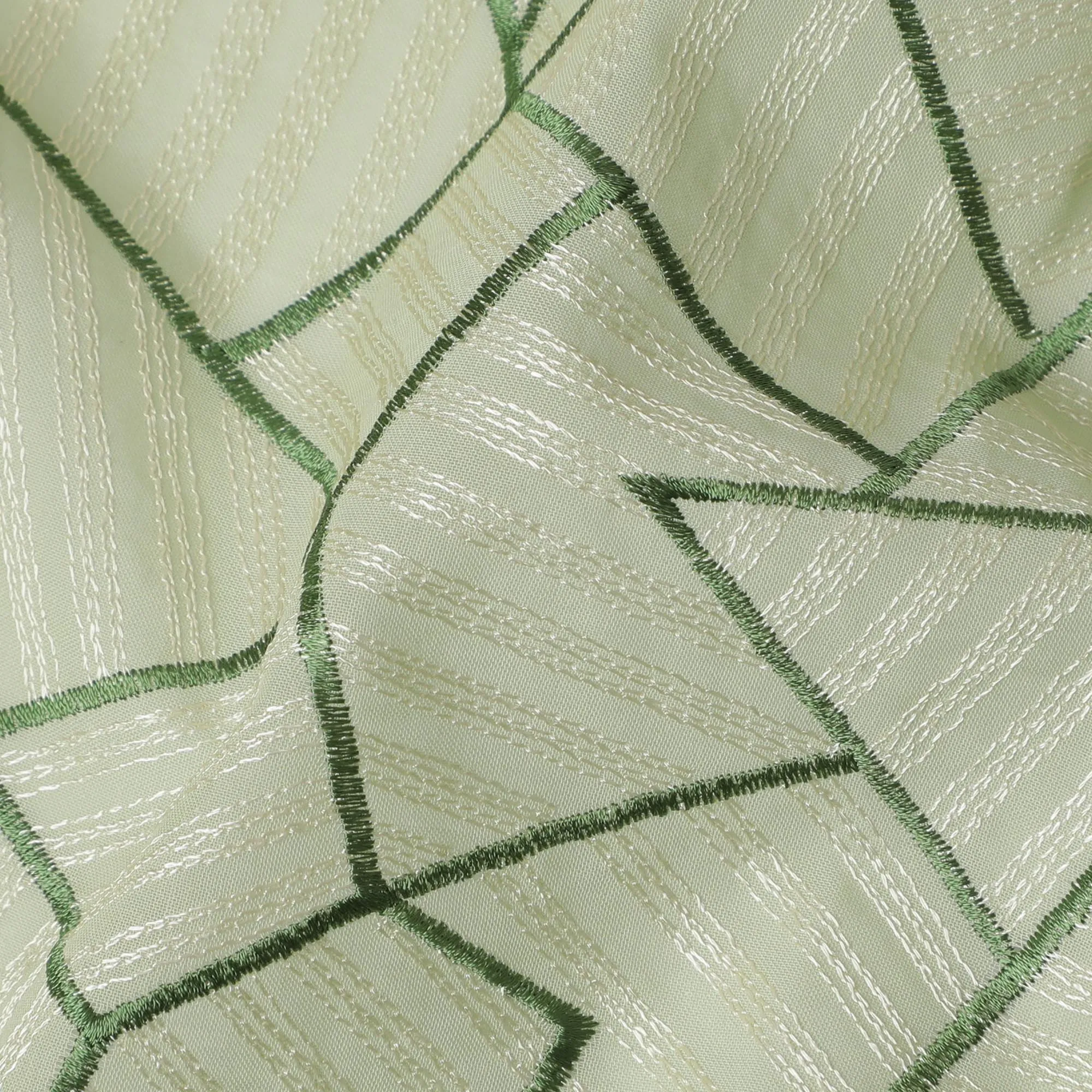 Light Green Cotton Voile Fabric with Geometric Embroidery, 110 cm Width-D20108