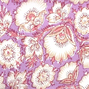 Lilac/White Floral Cotton Print from India, 1 Yard Piece #LB-38