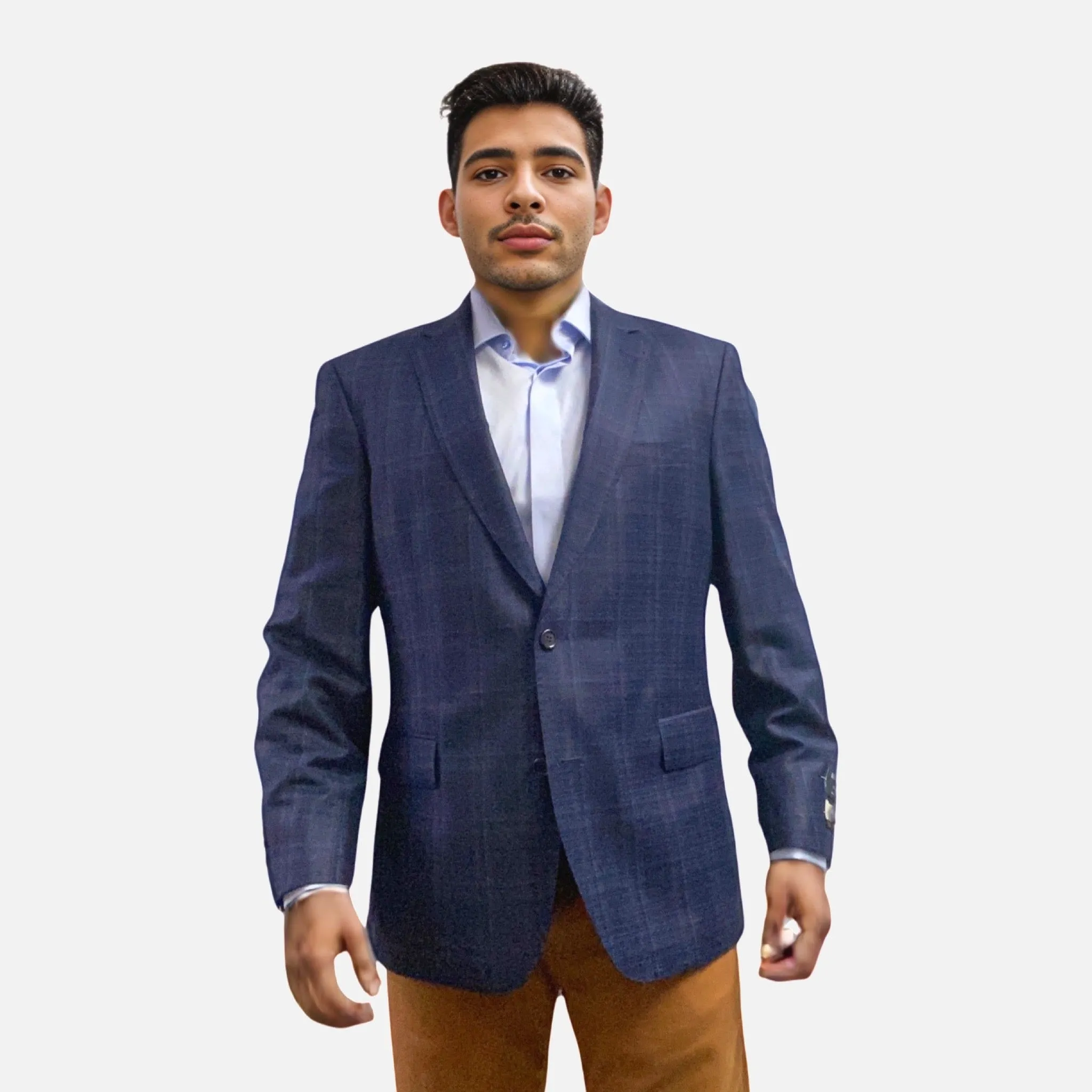 Luxury Blue Wool Men's Modern Fit Blazer - Single-Breasted