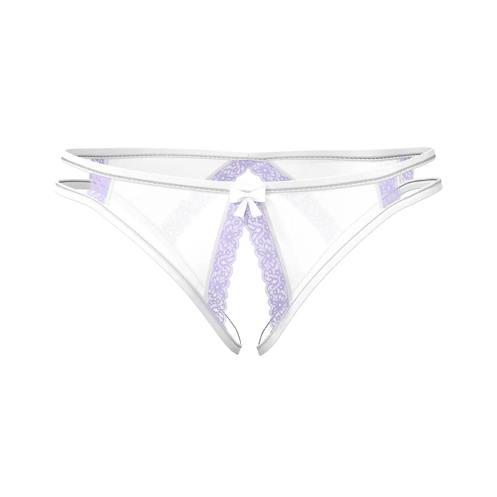 Magic Silk Sheer Passion Crotchless Low Rise Panty White/Lavender S/M