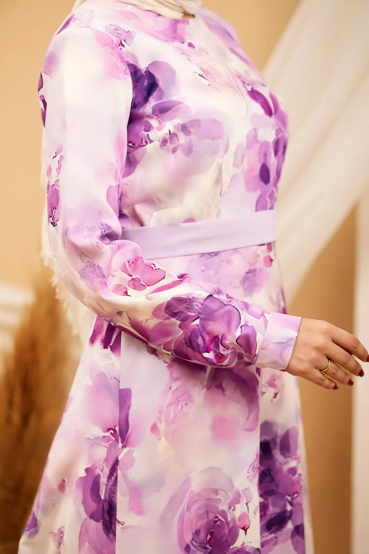 Maisa Lavender Blossom Elegance Crepe Maxi Dress with Floral Print