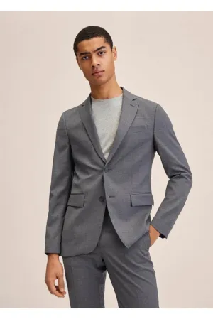 Mango Men's Grey Shearling Wool Slim Fit Suit Blazer Jacket