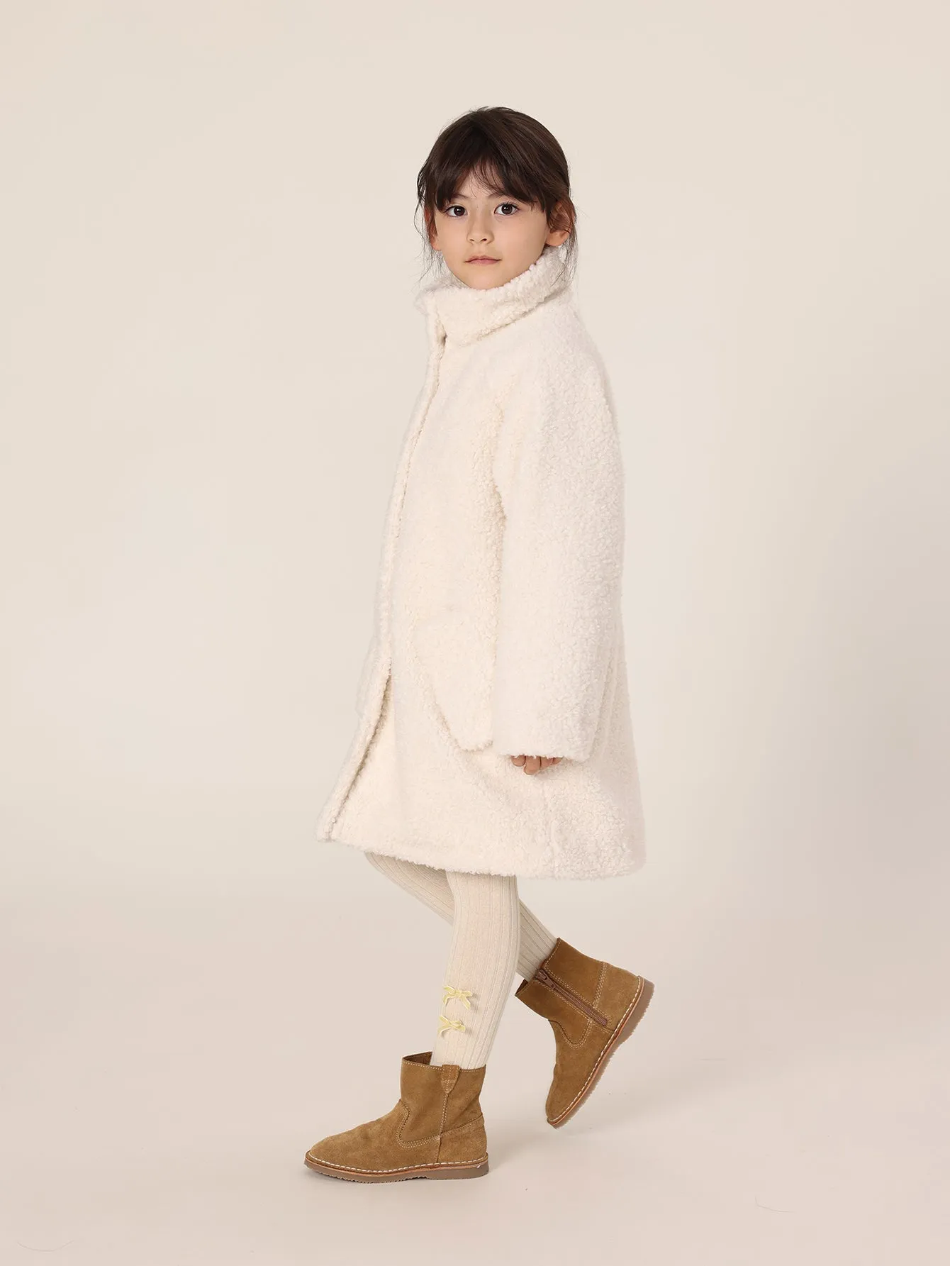 MARC & JANIE Girls Faux Lambs Wool Stand-up Collar Fleece Coat 231567