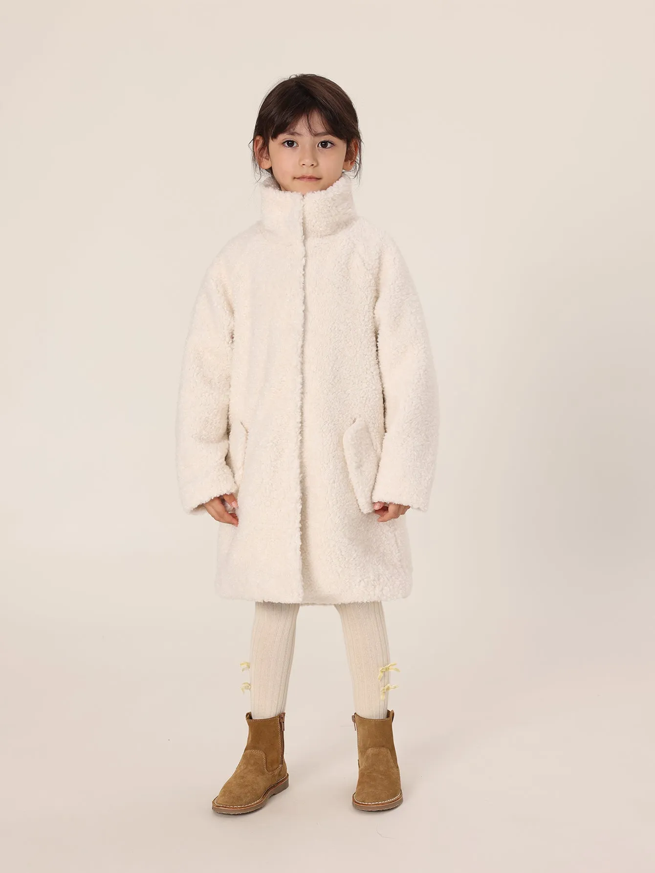 MARC & JANIE Girls Faux Lambs Wool Stand-up Collar Fleece Coat 231567