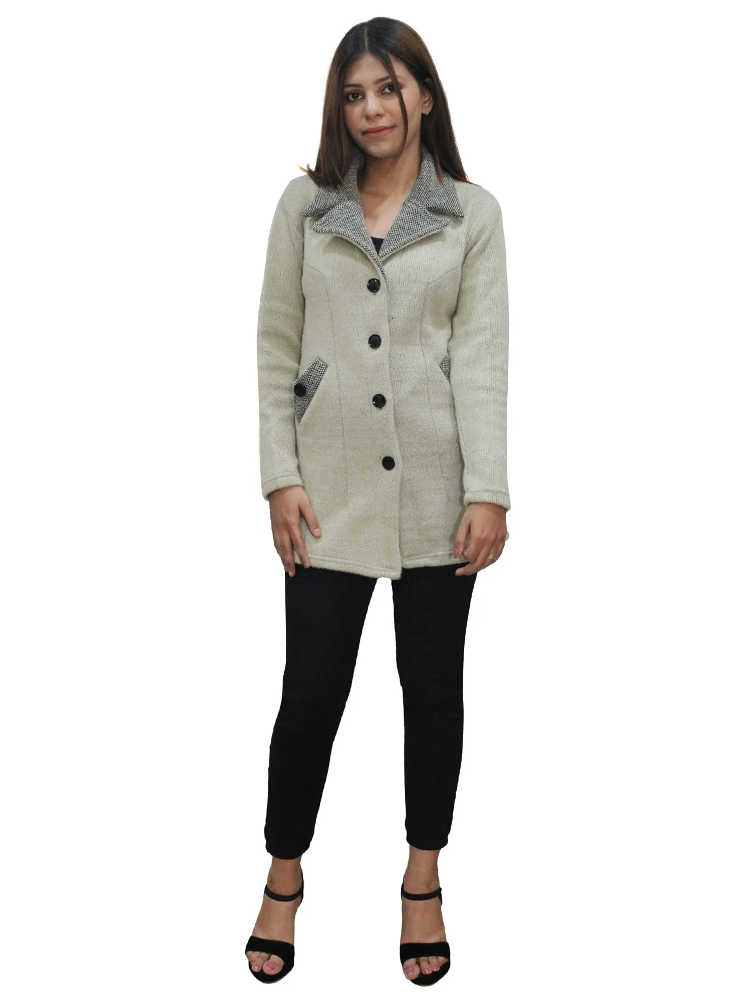 Matelco Womens Woollen Collared Coat (Large, Sage Green)