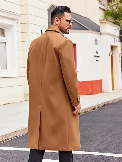 Men's Casual Winter Long Trench Brown Coat