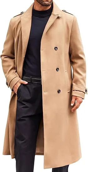 Men's Casual Winter Long Trench Brown Coat