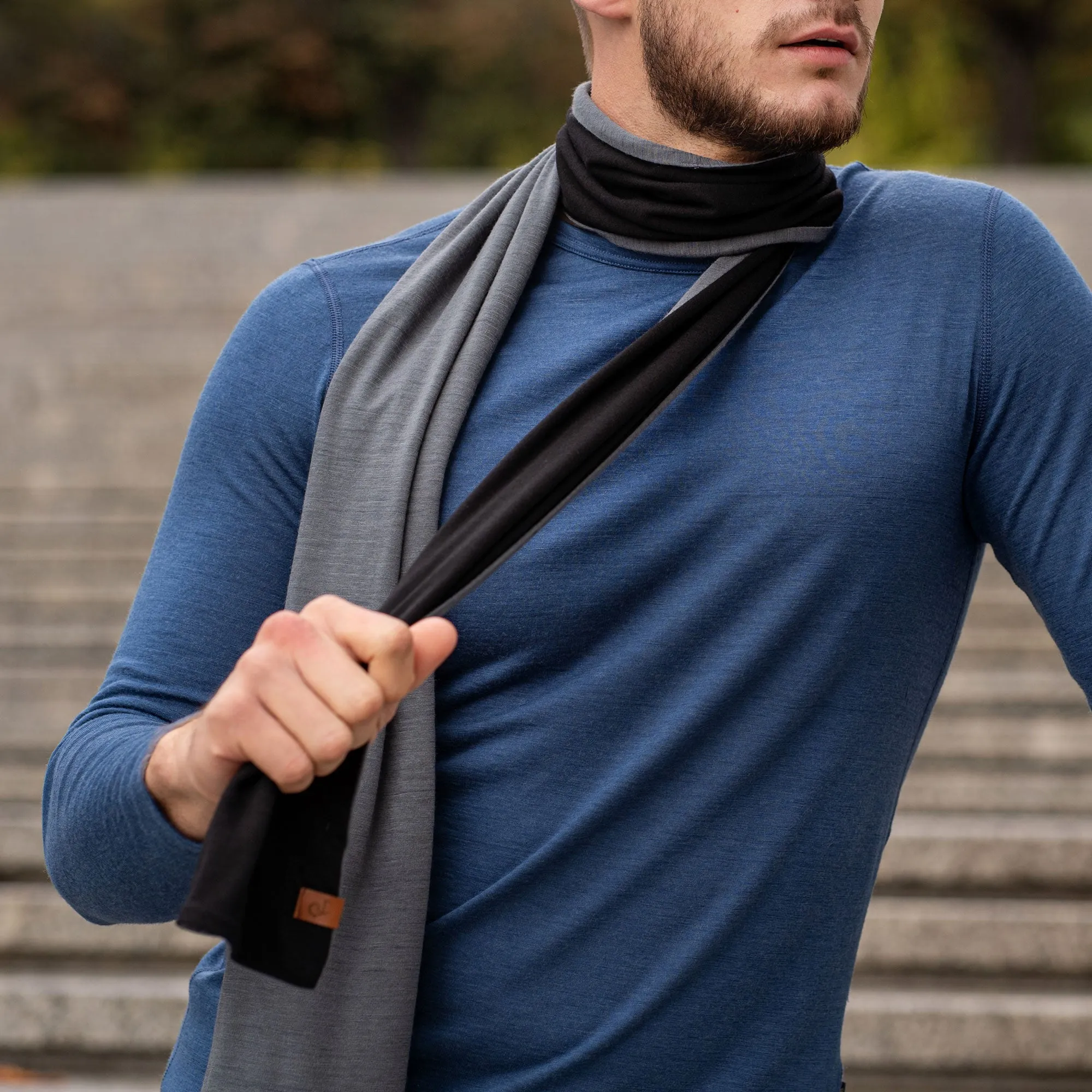 Men's Merino Scarf Black/Perfect Grey