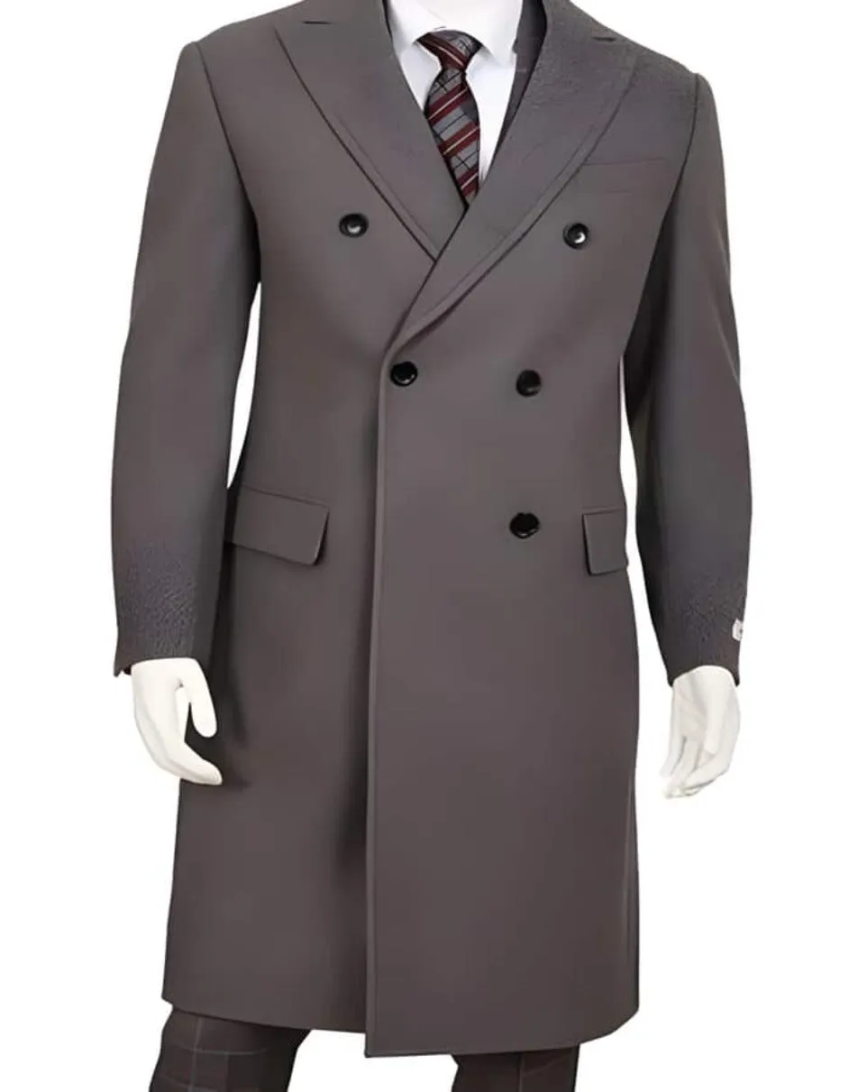 Mens Overcoat - Topcoat For Men - Winter Fabric - Mens Gray Double Breasted Five Button Wool ~ Poly Blend Overcoat