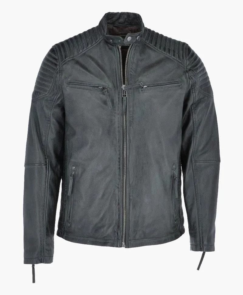 Men's Retro Racing Leather Biker Jacket