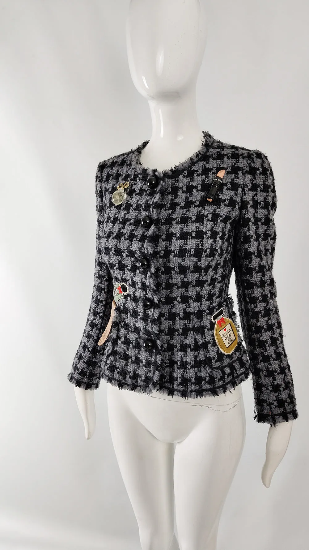 Moschino Vintage Grey & Black Tweed Perfume Bottle Jacket