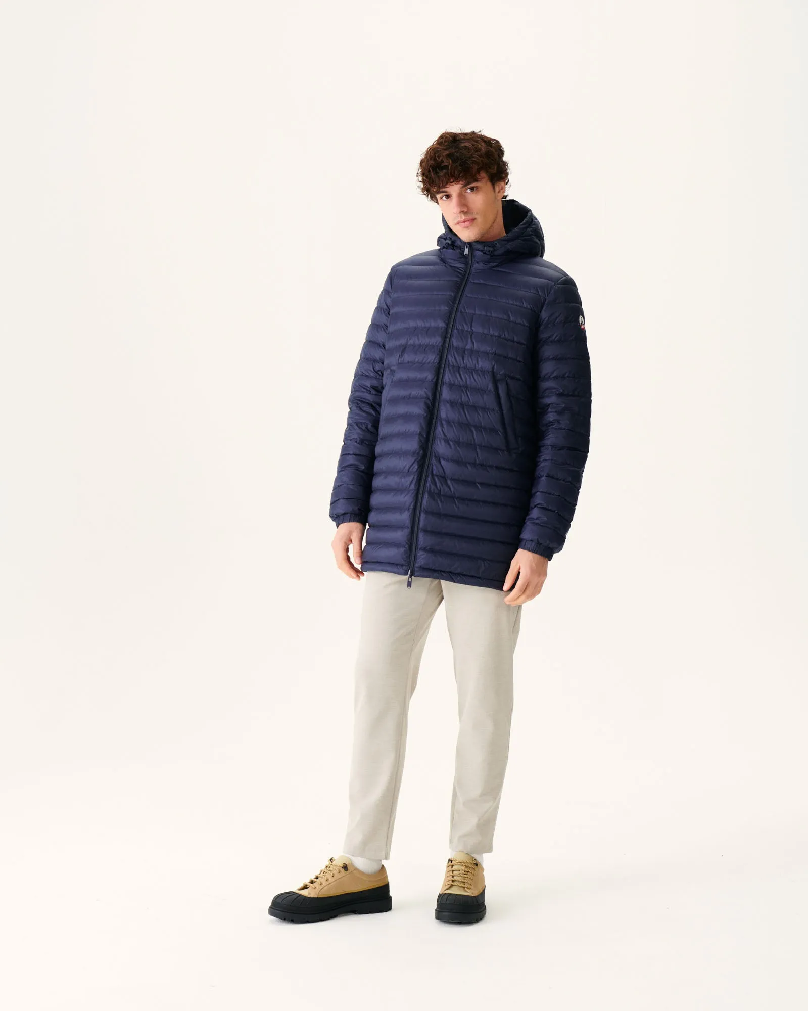 Navy Amsterdam long reversible hooded puffer jacket