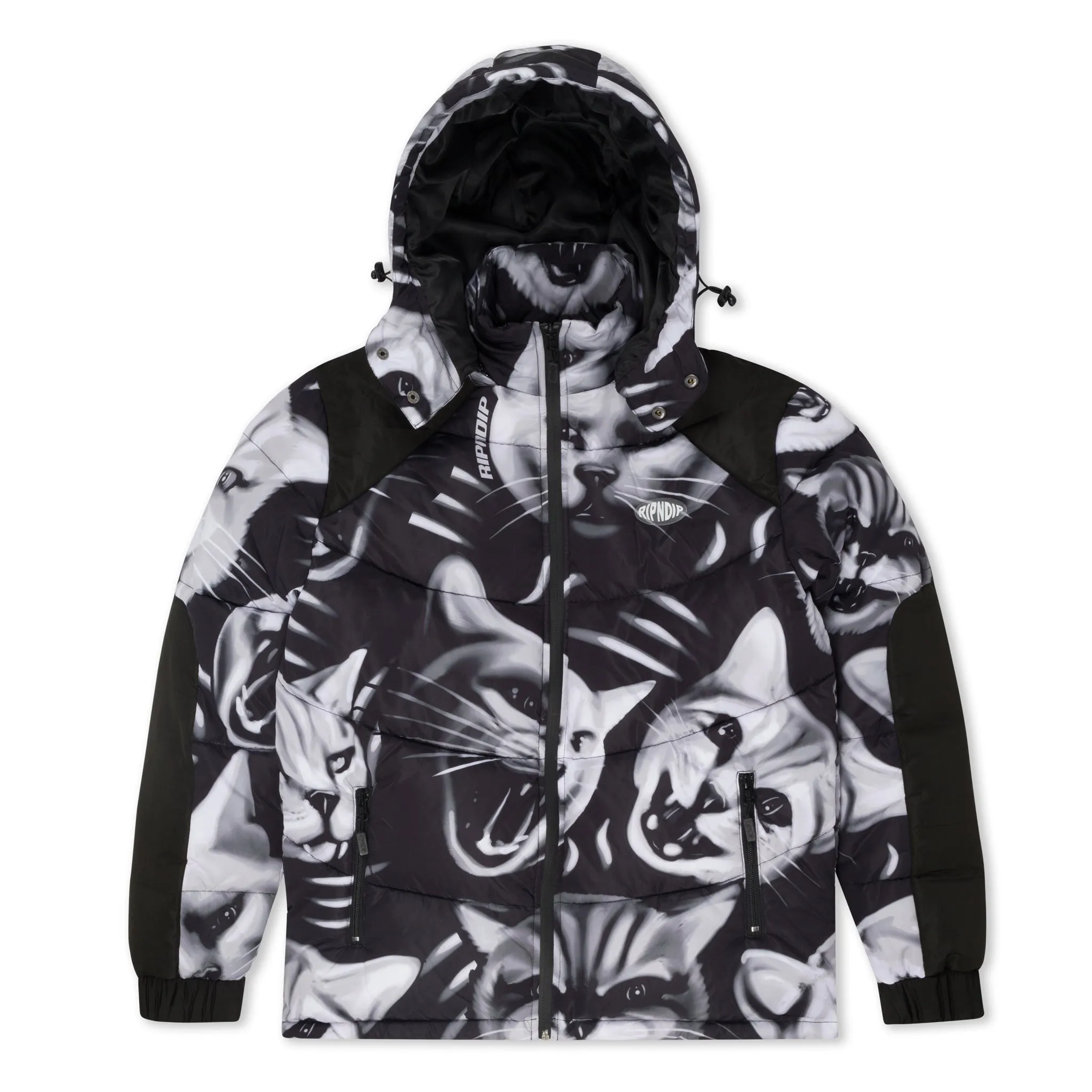 Neon Cat Puffer Jacket (Black)