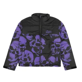 NEW PSYCHWORLD Black & Purple Skull Puffer Print Jacket Size S $280