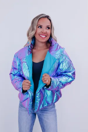 Nova Iridescent Puffer Jacket - Purple/Teal