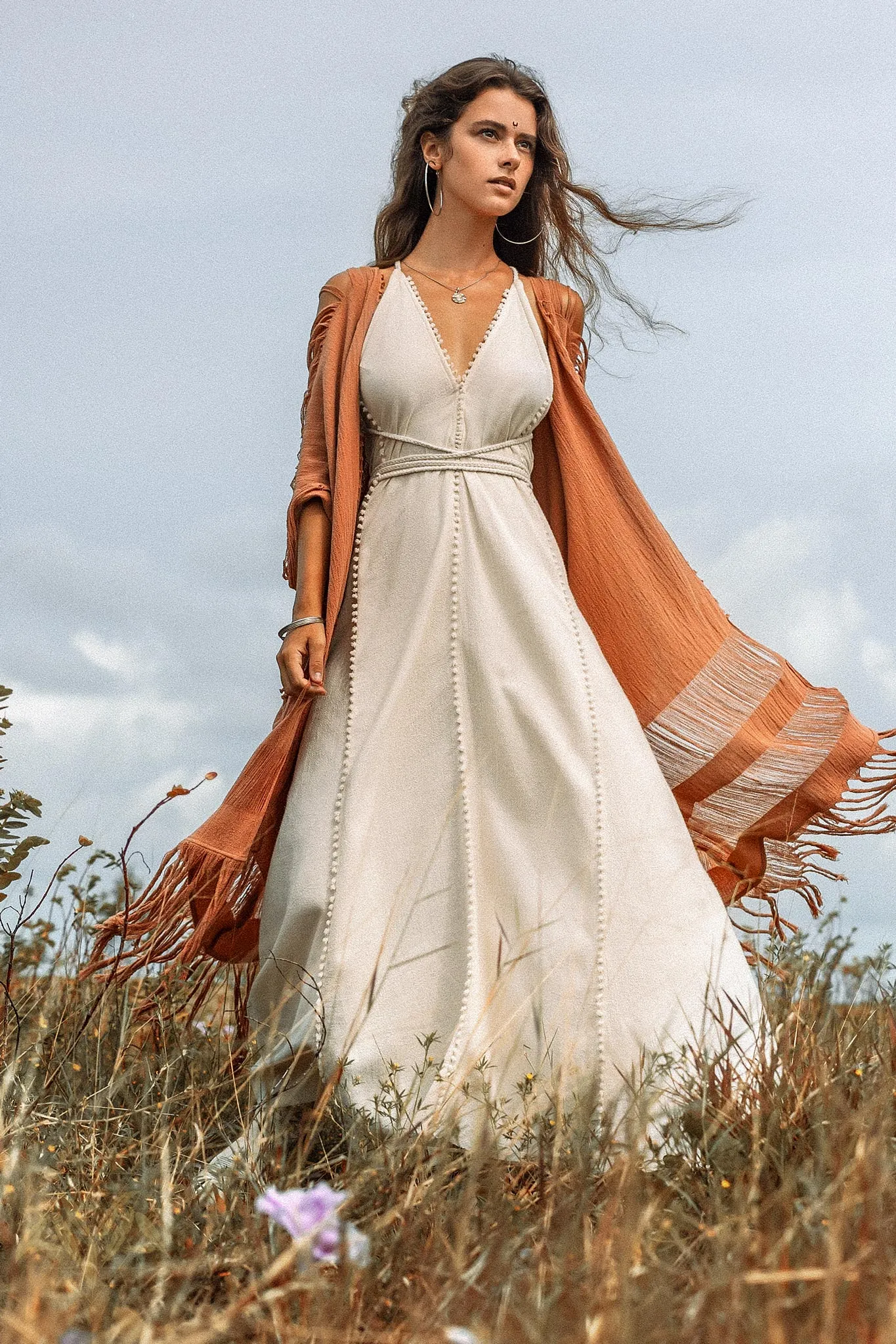 Off-White Boho Beach Wedding Dress • Bohemian Homespun Cotton Dress