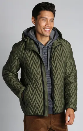 Olive Herringbone Light Puffer Jacket