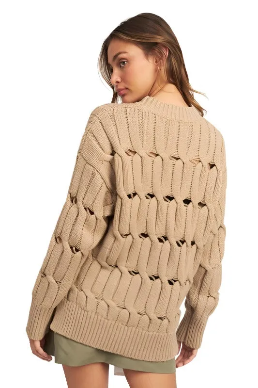 OPEN KNIT SWEATER WITH SLITS