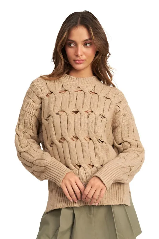 OPEN KNIT SWEATER WITH SLITS