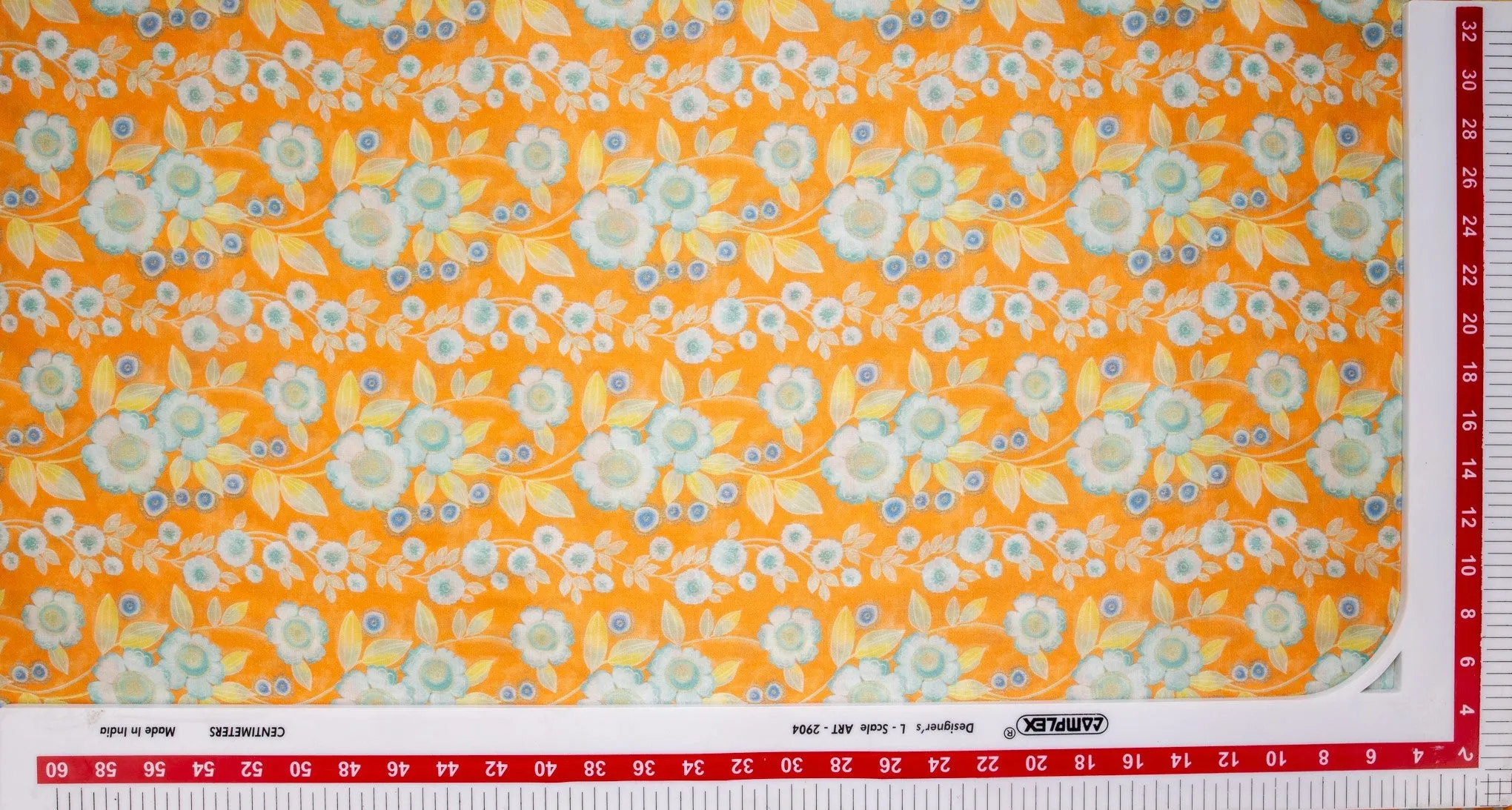 Orange Floral Print Satin Bemberg Fabric