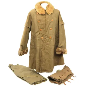 Original Imperial Japanese Army WWII Quilted Rabbit Fur Lined Winter Coat, Pants and Gaiter Set