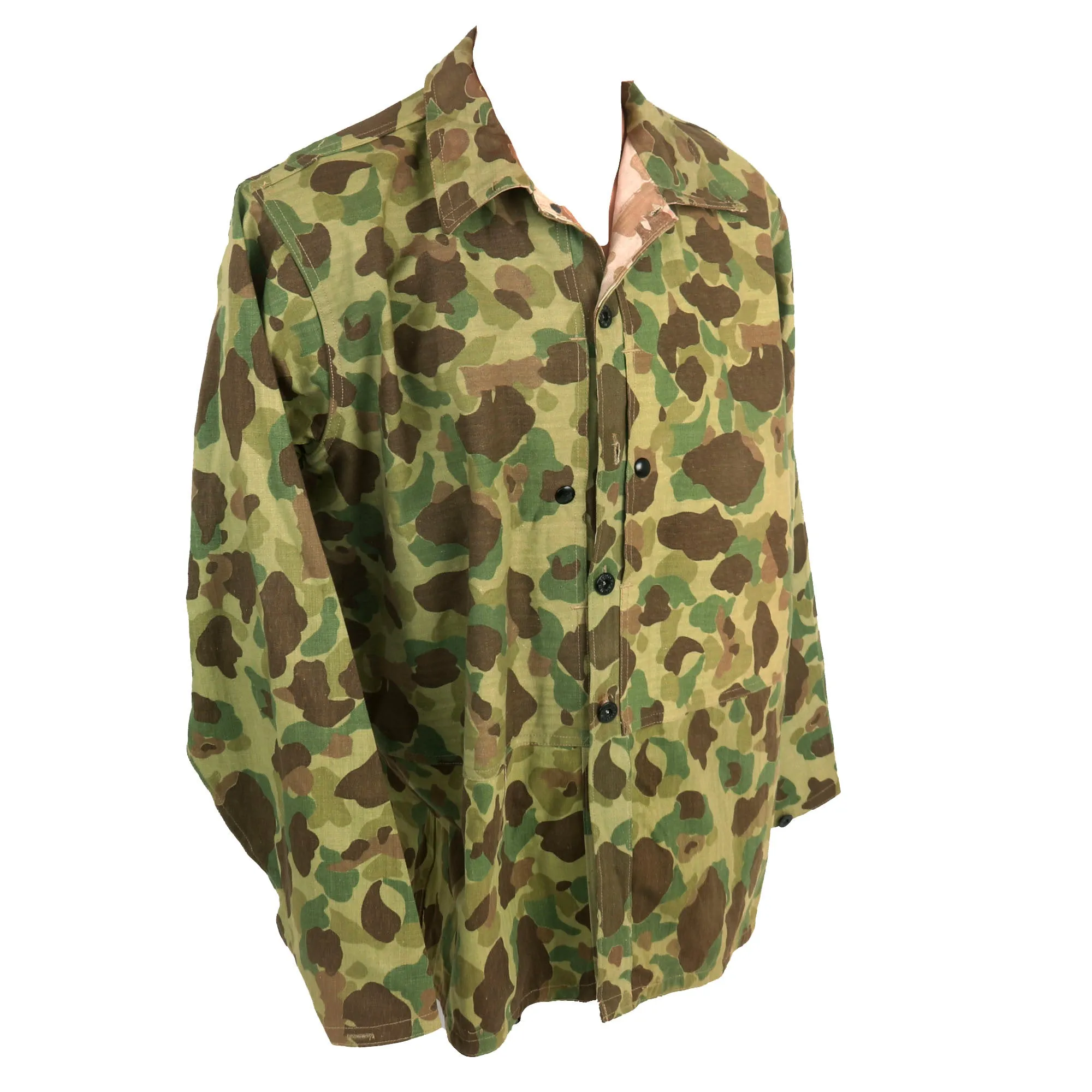 Original U.S. WWII US Marine Corps Excellent Condition Named P-44 Camouflage Pattern Uniform Set - Frogskin Size 42