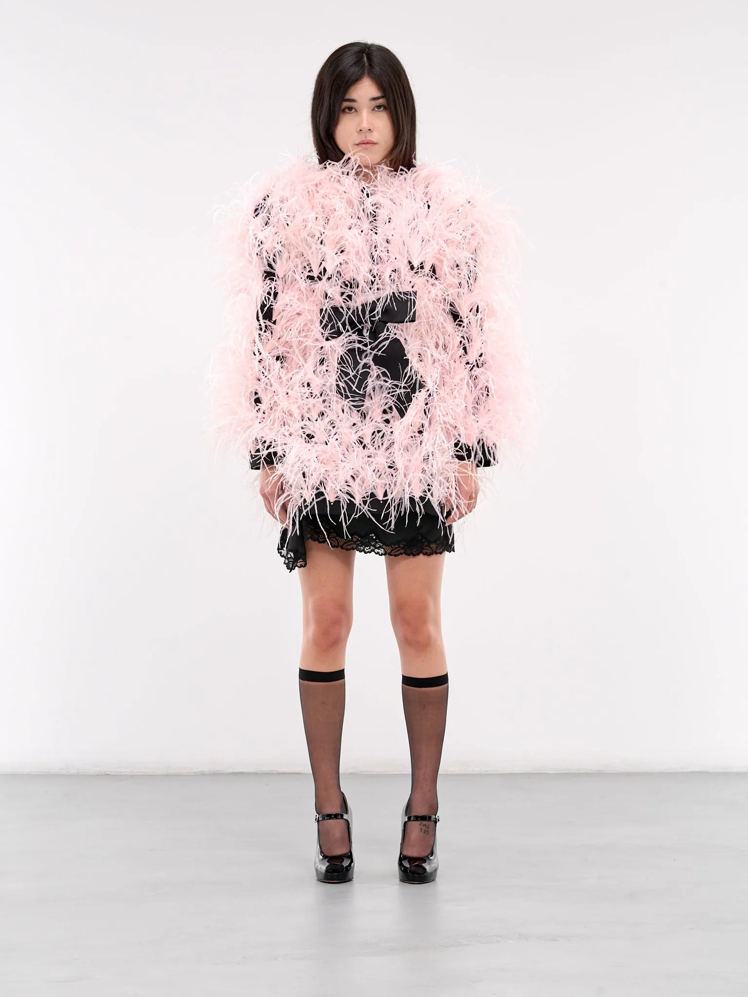 Ostrich Feather Embellished Coat (CO05-DQA177-BLACK)