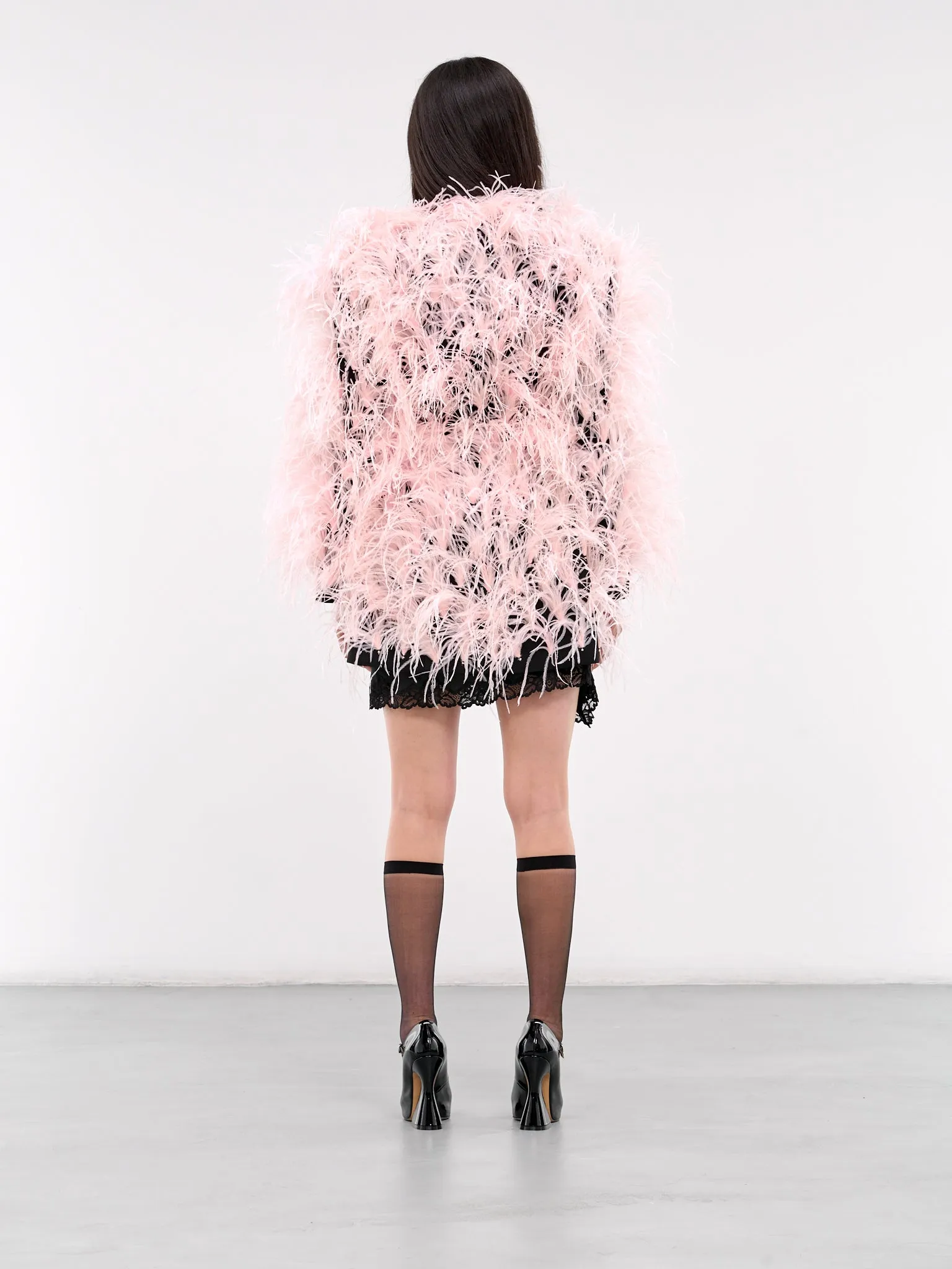 Ostrich Feather Embellished Coat (CO05-DQA177-BLACK)