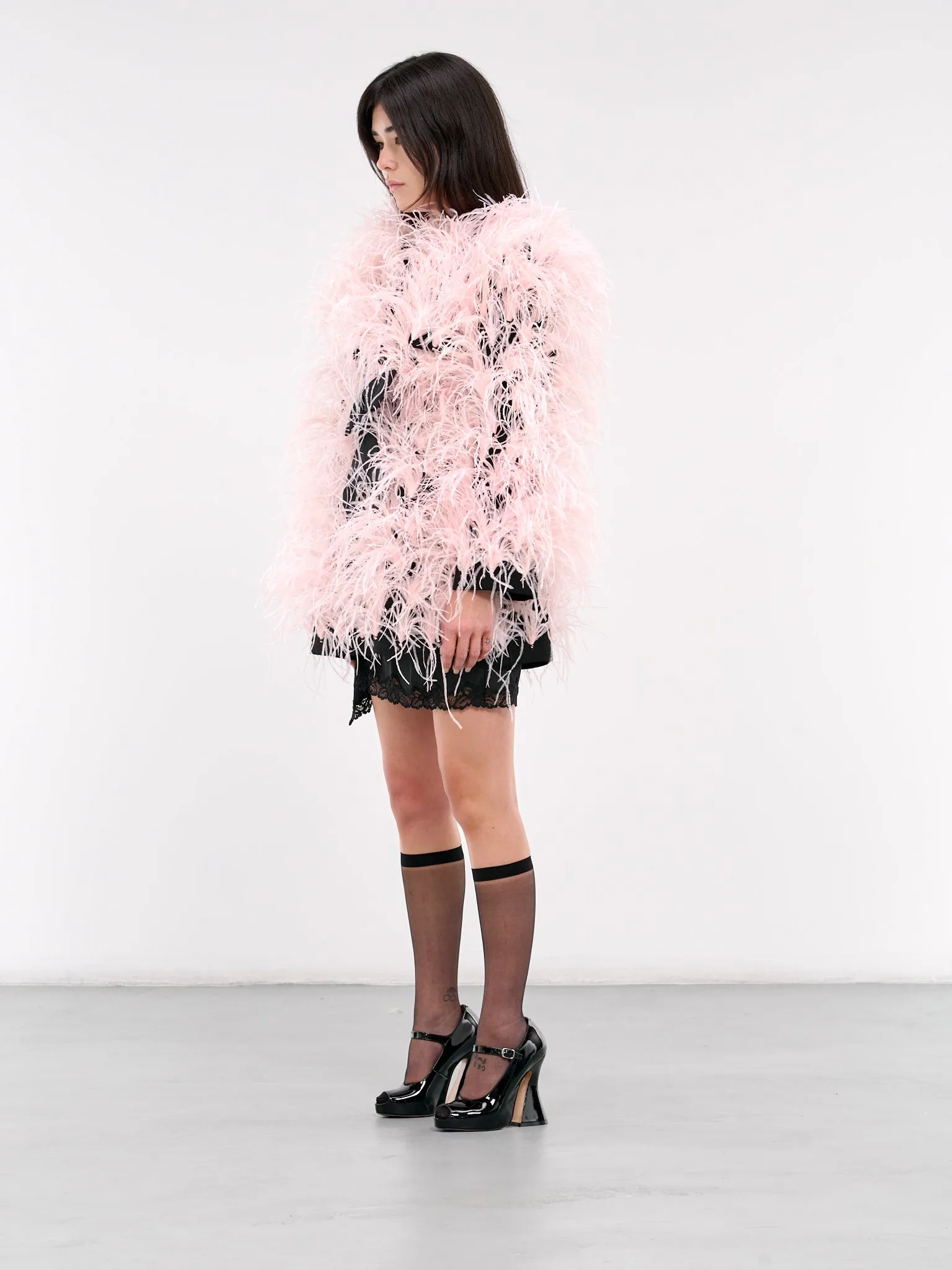 Ostrich Feather Embellished Coat (CO05-DQA177-BLACK)