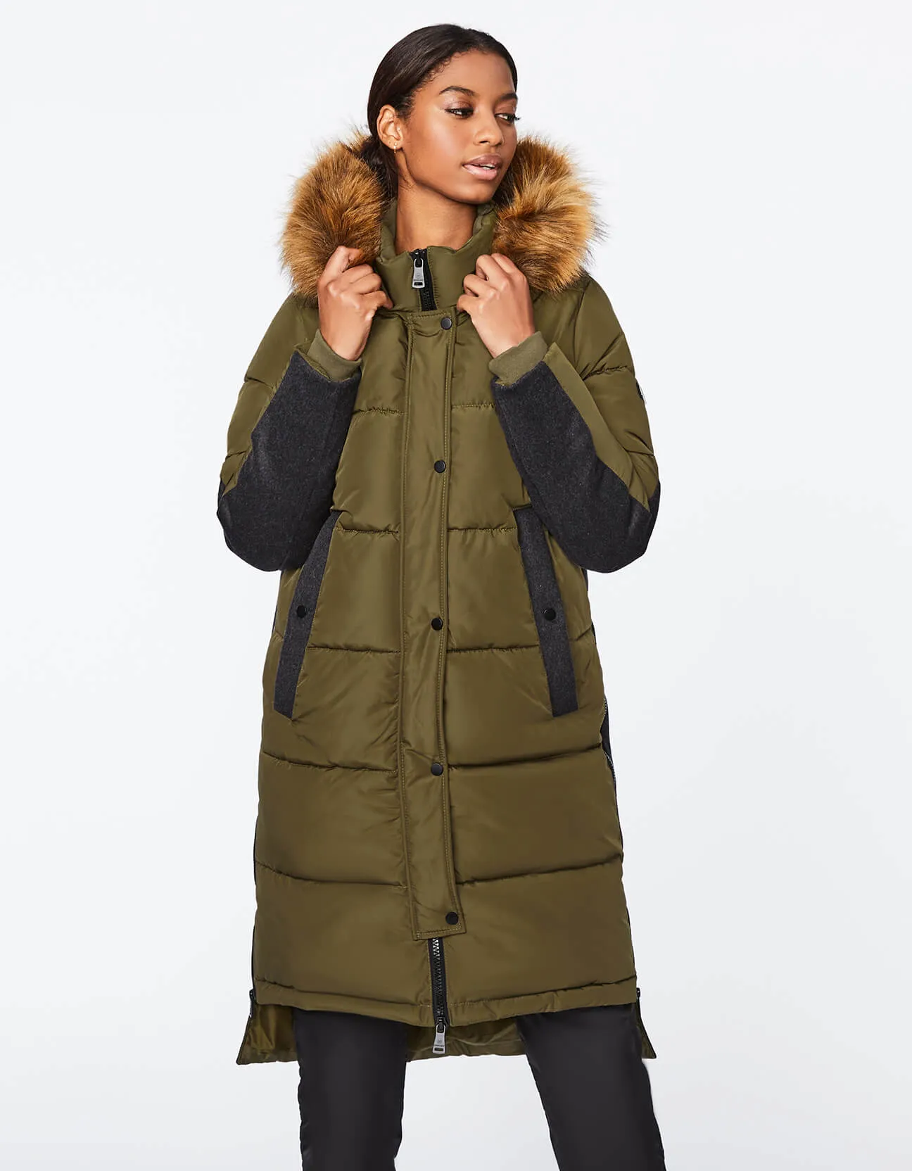 Outdoorsy Wool Combo Puffer Coat