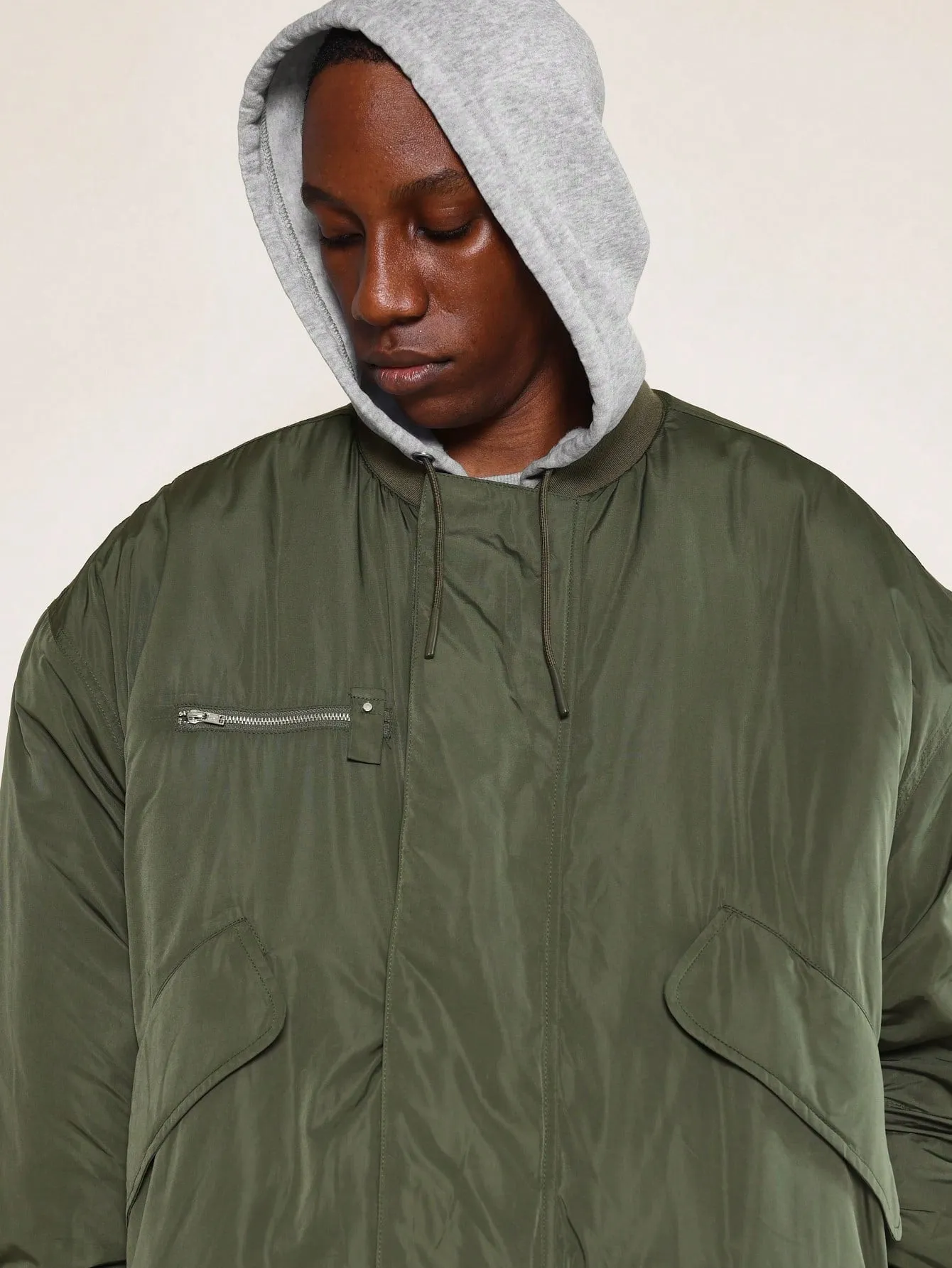 Oversized Bomber Jacket With Detachable Hood