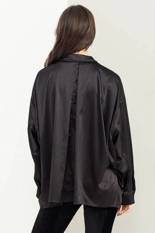 Oversized button-down satin shirt