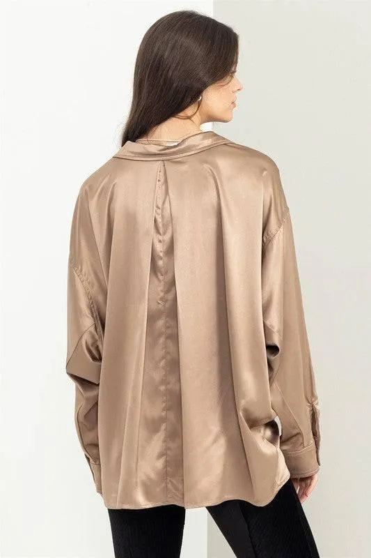 Oversized button-down satin shirt