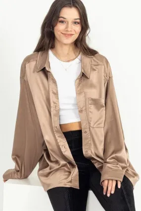 Oversized button-down satin shirt